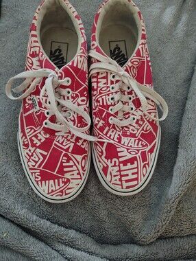 Vans Red and White Logo Print Low-Top Sneakers